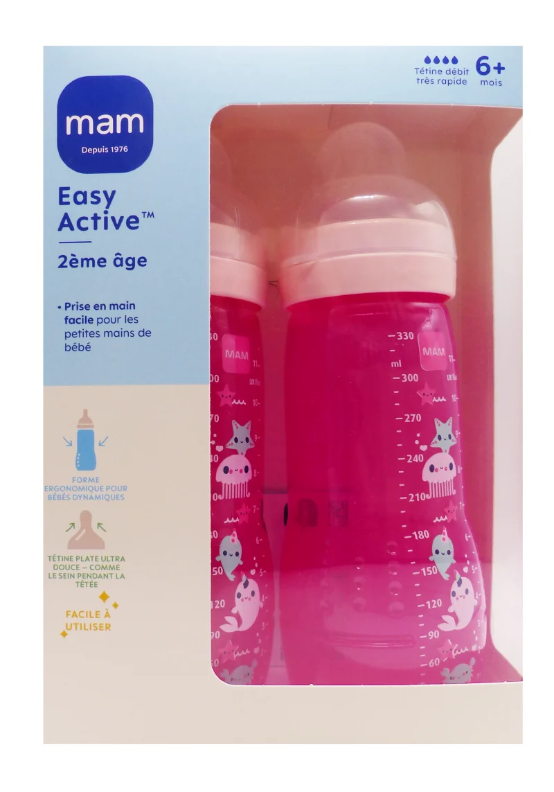 mam biberon 2eme age lot rose tétine debit tres rapide