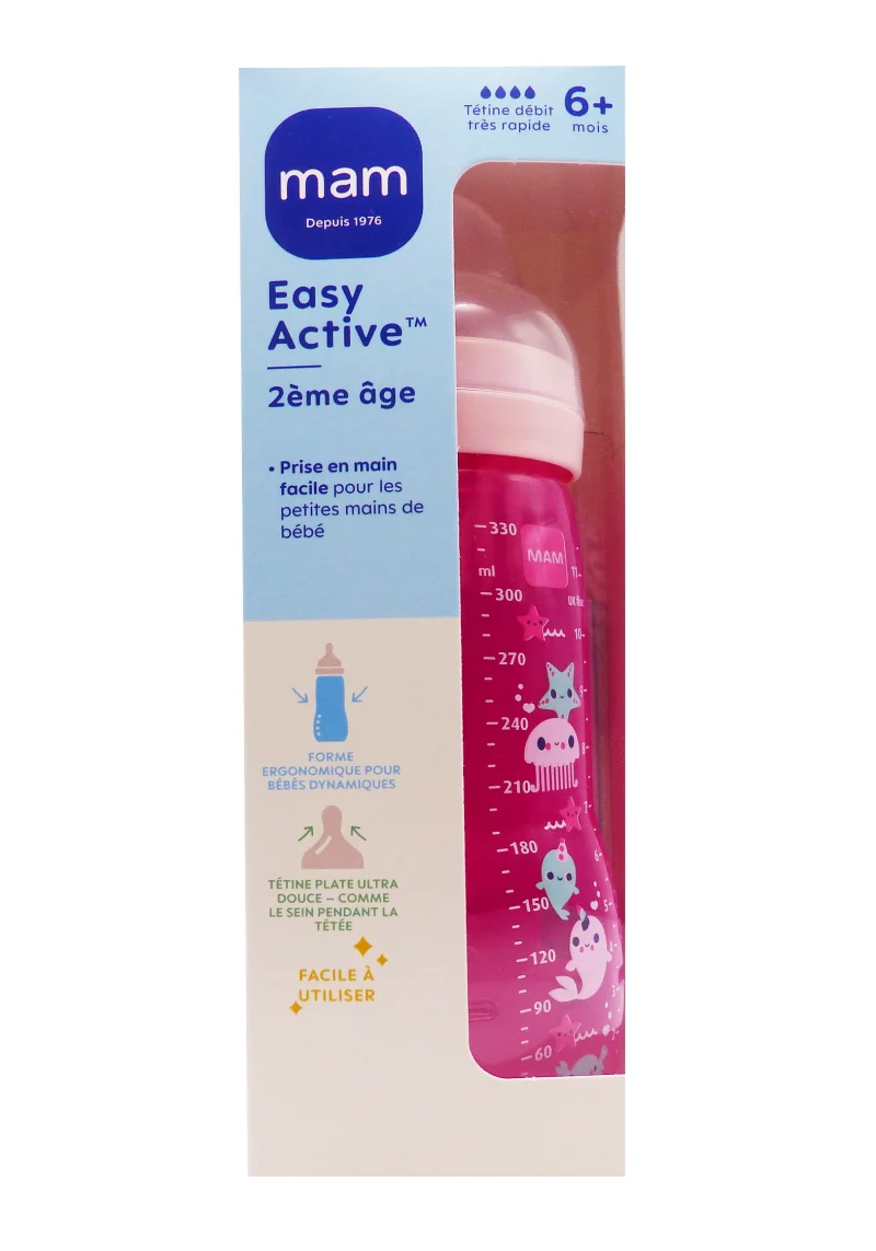 mam biberon easy active 2eme age rose 6+ mois tétine débit tres rapide