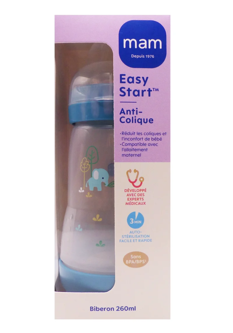 mam easy start anti colique biberon elephant bleu 260 ml