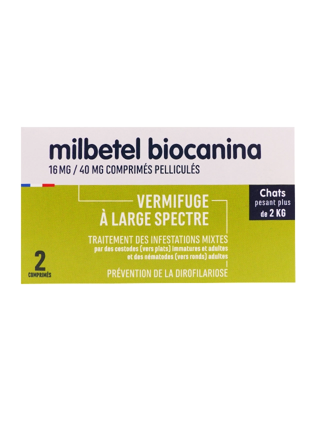 Biocanina milbetel chats plus de 2 kg 2 comprimés