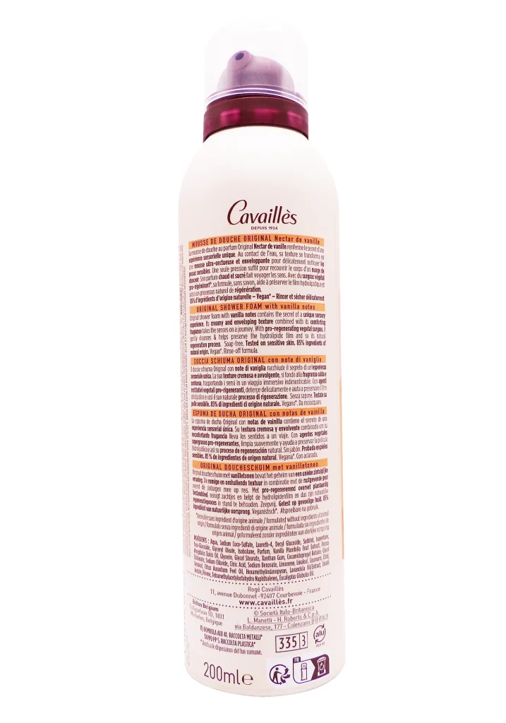 ROGE-CAVAILLES MOUSSE DE DOUCHE NECTAR DE VANILLE 200ML 3 mousse de douche vanille cavailles dos
