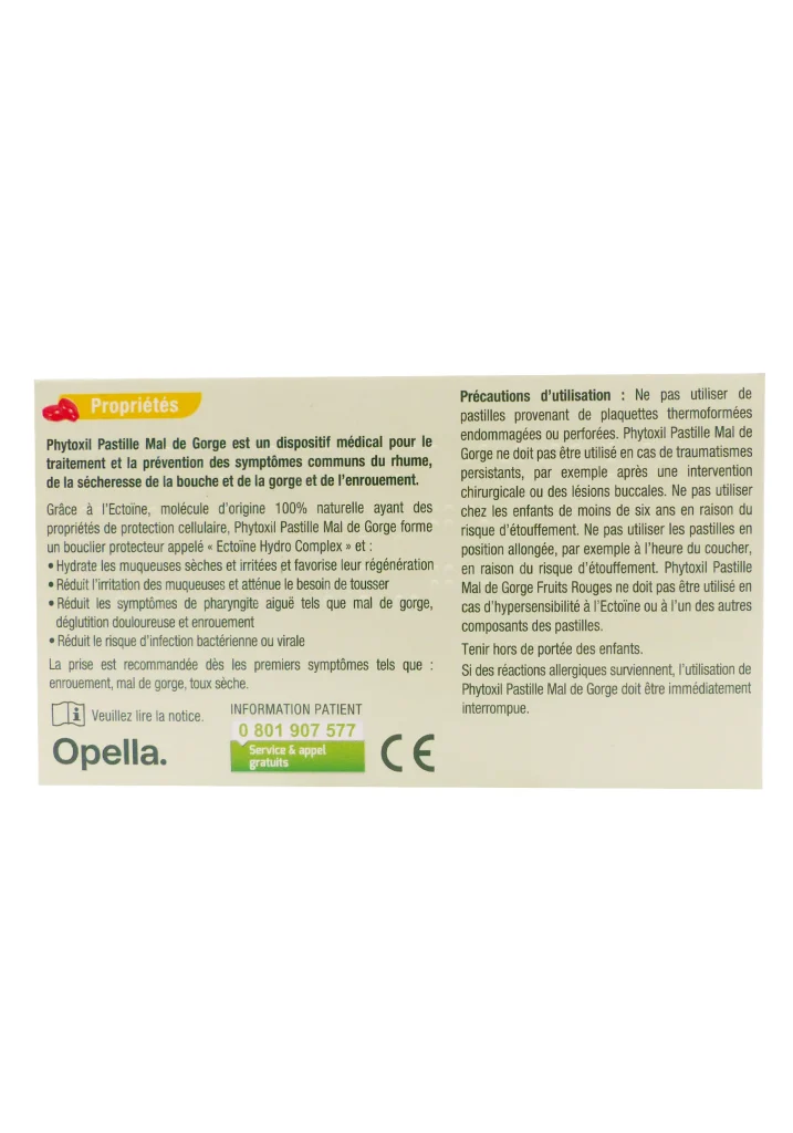PHYTOXIL MAL DE GORGE FRUITS ROUGES 16 PASTILLES 3 pastille mal de gorge dos