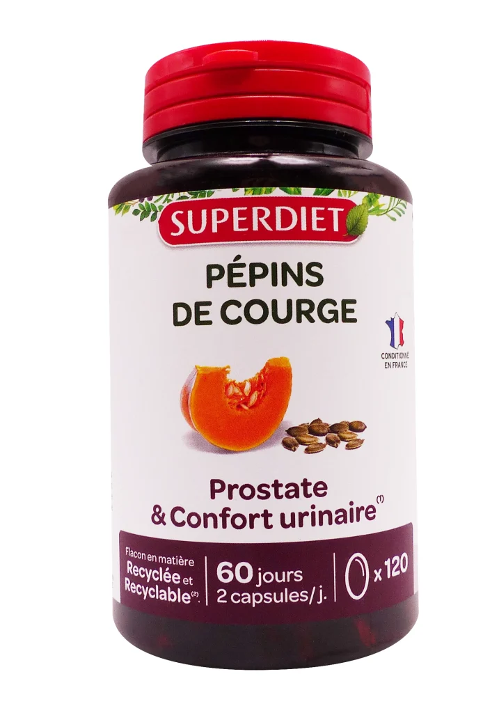 SUPERDIET PEPINS DE COURGE 120 CAPSULES 2 pepins de courge prostate confort urinaire 120 capsules superdiet