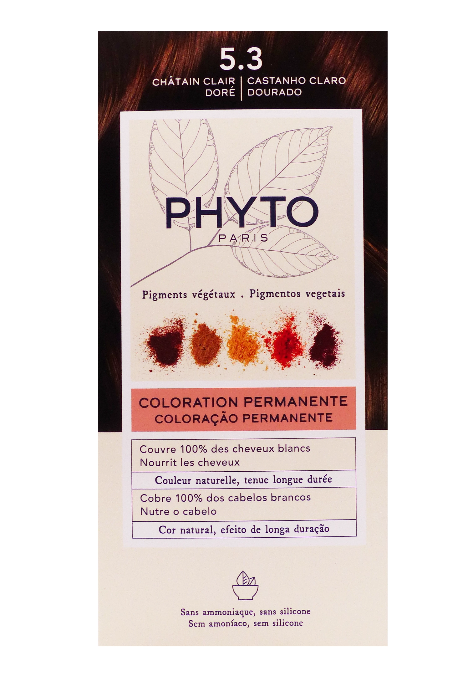 PHYTO COLORATION PERMANENTE 5.3 CHÂTIN CLAIR DORE 1 phyto chatain clair 5.3