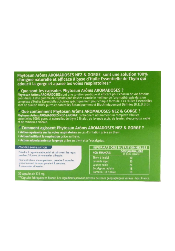PHYTOSUN ARÔMS AROMADOSES NEZ ET GORGE 30 CAPSULES 3 phytosun aroms dos