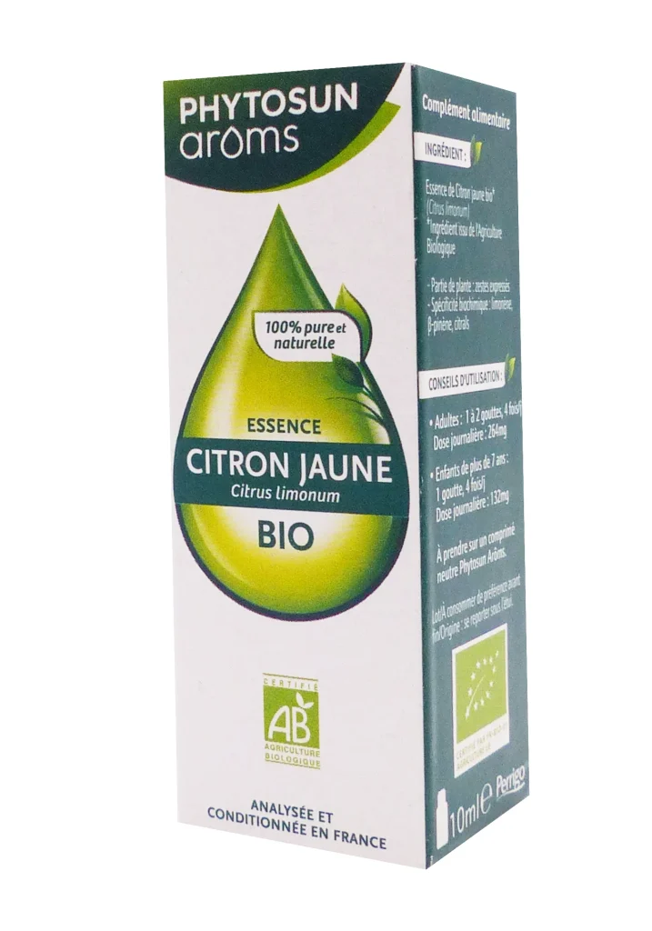 PHYTOSUN ARÔMS HUILE ESSENTIELLE CITRON JAUNE BIO 10ML 2 phytosun aroms essence citron jaune bio 10 ml
