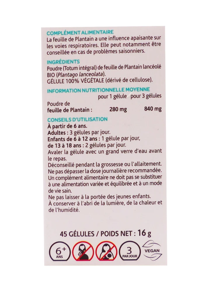 ARKOPHARMA ARKOGELULES PLANTAIN BIO 45 GELULES 3 plantin dos 45 gelules