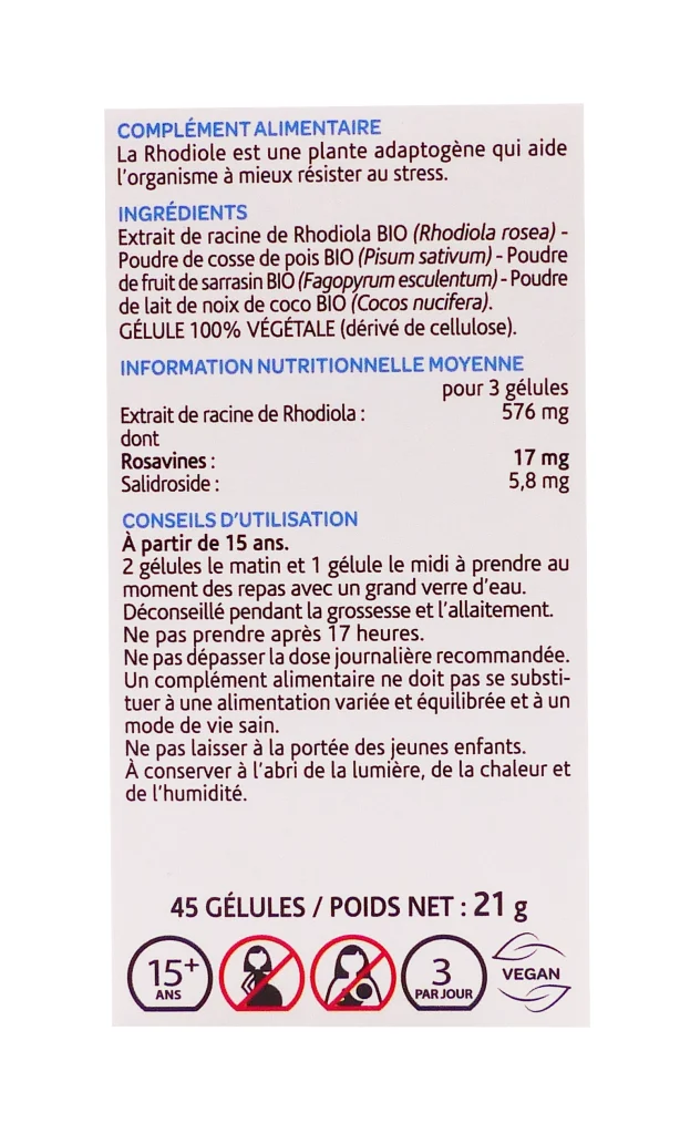 ARKOGELULES RHODIOLE BIO 45 GELULES ARKOPHARMA 4 rhodiole 45 gelules dos