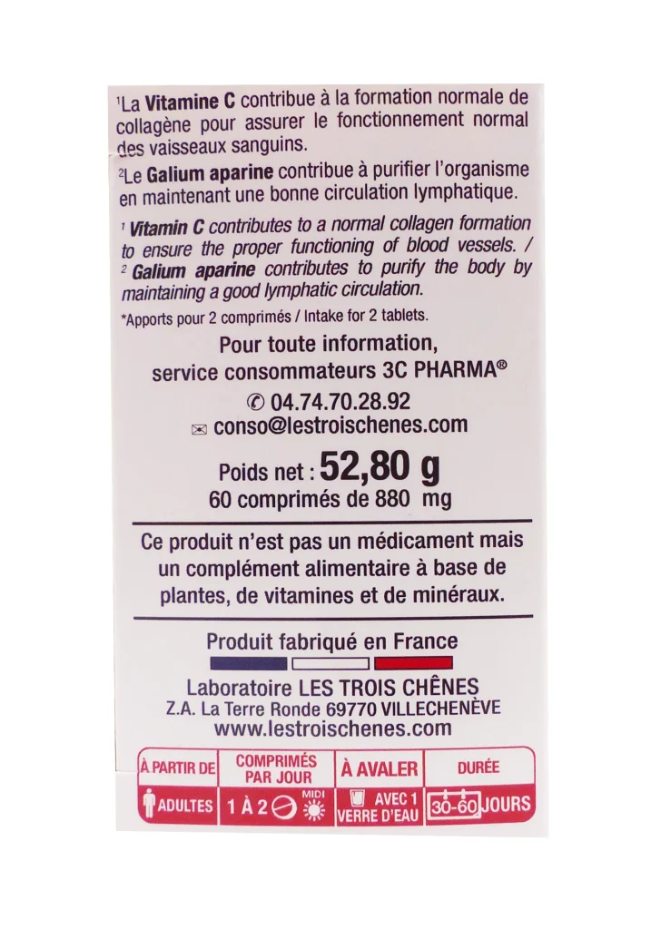 3C PHARMA LYMPHAVEINE 60 COMPRIMES 3 vitamine c dos