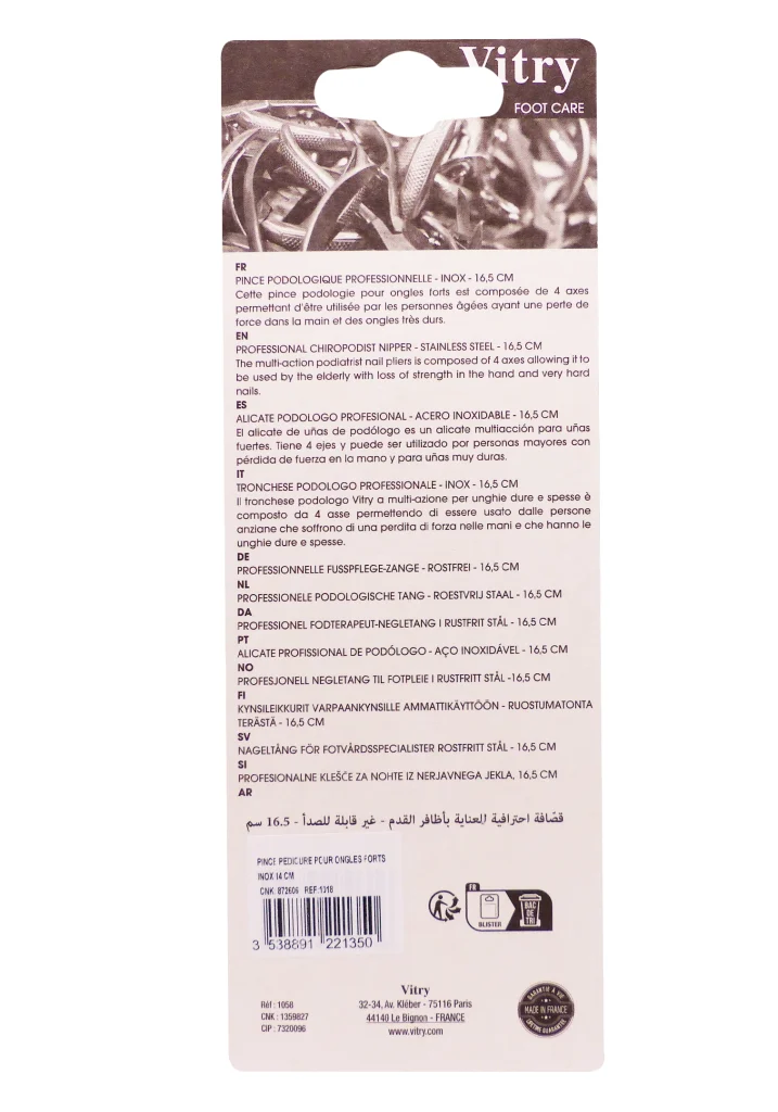 VITRY PINCE PODOLOGIQUE PROFESSIONNELLE INOX 16,5CM 3 vitry dos pince