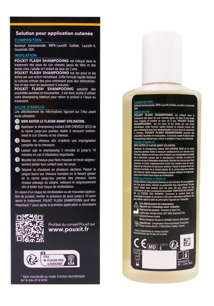 POUXIT SHAMPOOING FLASH TRAITEMENT ANTI-POUX ET LENTES 100ML 3 pouxit flash shampooing dos