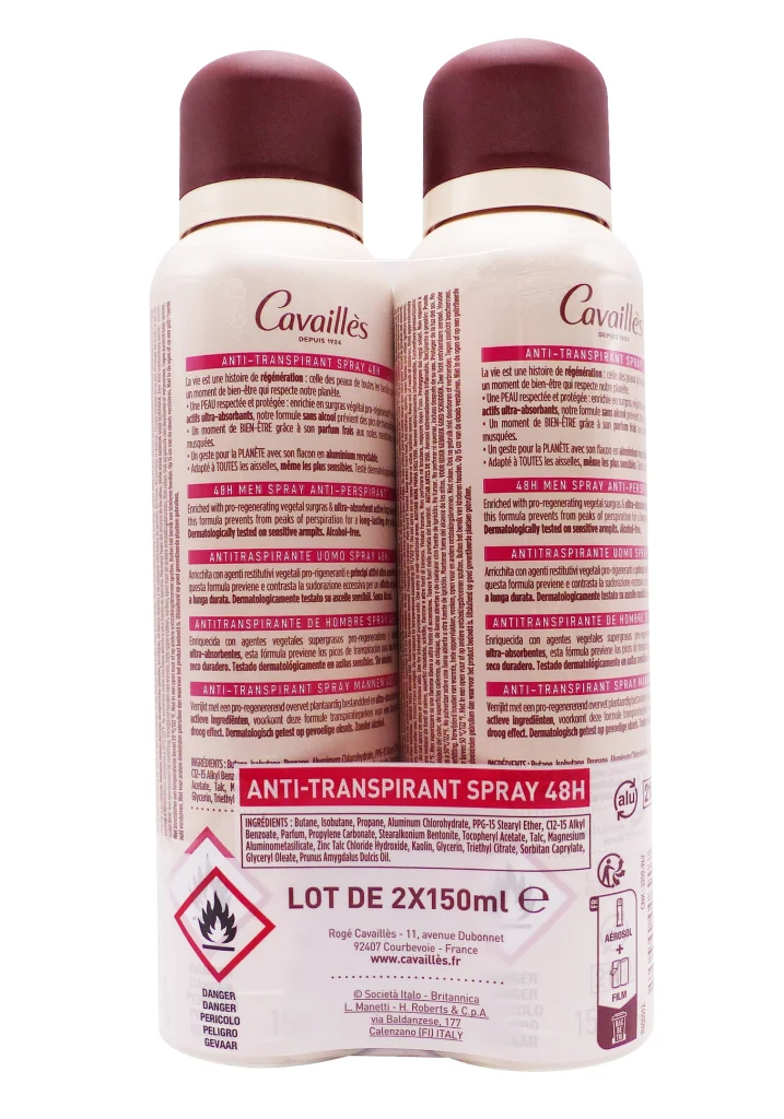 ROGE CAVAILLES HOMME ANTI-TRANSPIRANT CONTRÔLE 48H SPRAY LOT 2X150ML 3 dos lot 2x150ml deodorants cavailles