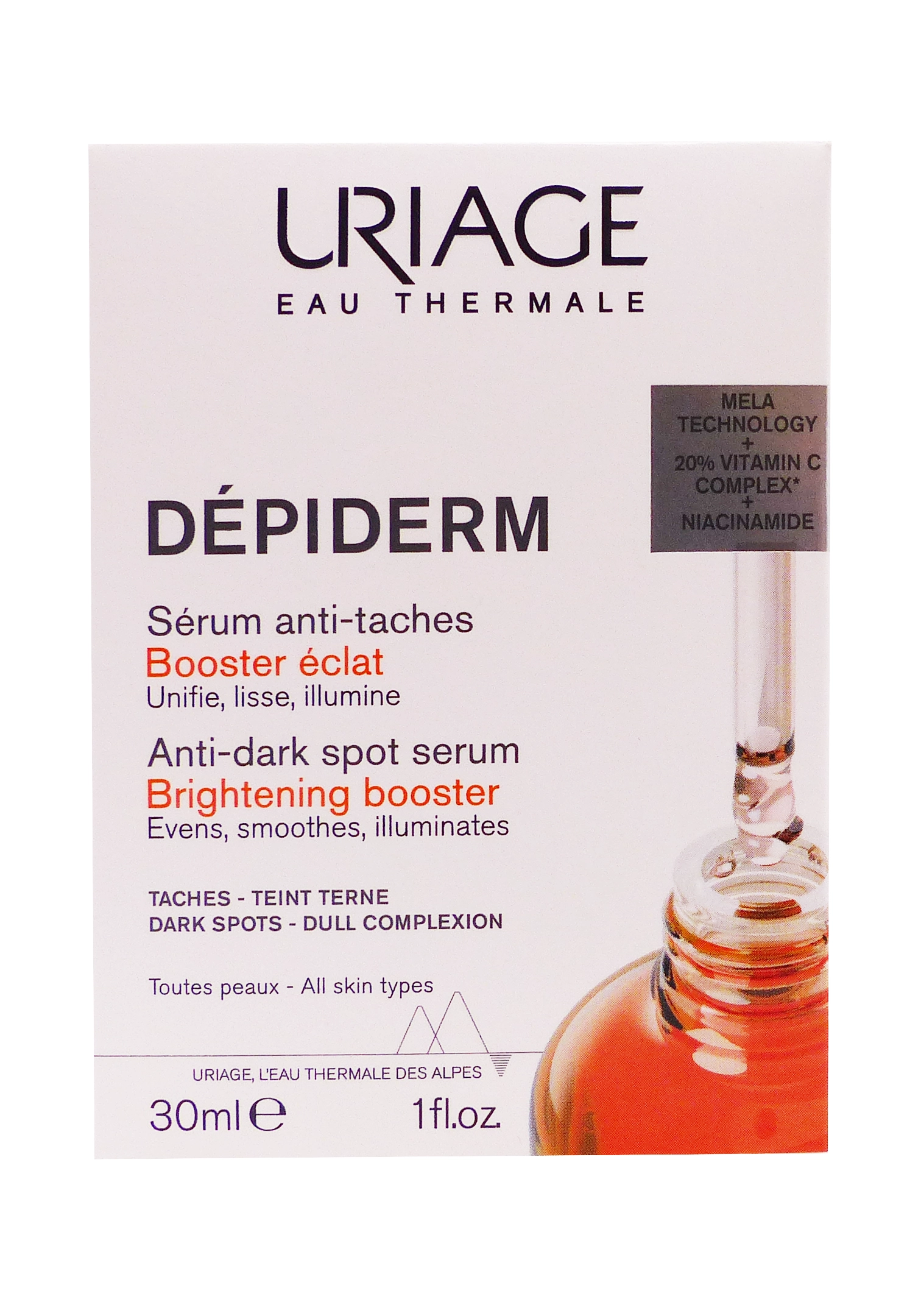 URIAGE DEPIDERM SERUM ANTI-TACHES BOOSTER ECLAT 30ML 1 uriage dépiderm sérum anti-taches booster éclat 30 ml