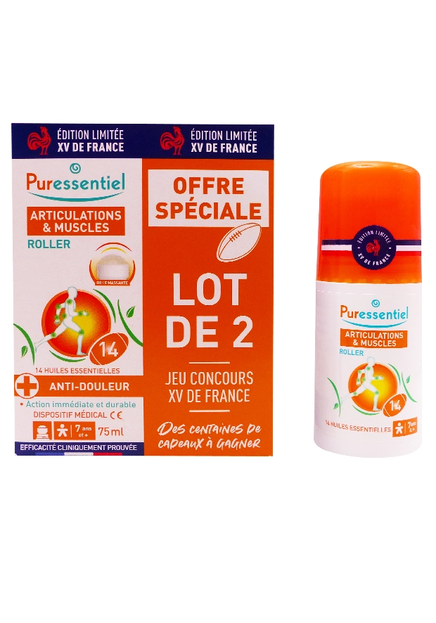 PURESSENTIEL ROLLER ARTICULATIONS & MUSCLES EDITION LIMITEE LOT 2X75ML 4 lot de 2 roll on puressentiel édition limitée