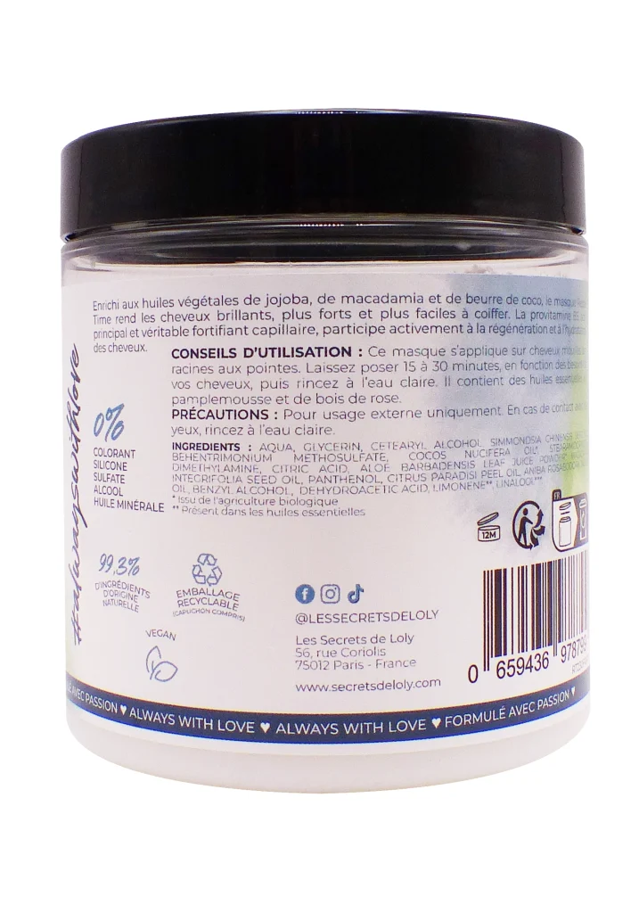 LES SECRETS DE LOLY REPAIR TIME MASQUE HYDRATANT 230ML 3 dos masque secrets de loly