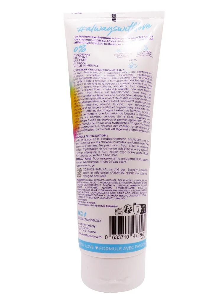 LES SECRETS DE LOLY KURL POTION LAIT CAPILLAIRE 250ML 3 dos secret de loly