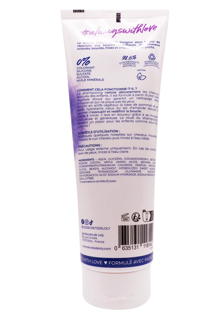 LES SECRETS DE LOLY BUBBLE DREAM SHAMPOOING KIDS 250 ML 3 dos shampooing secrets de loly