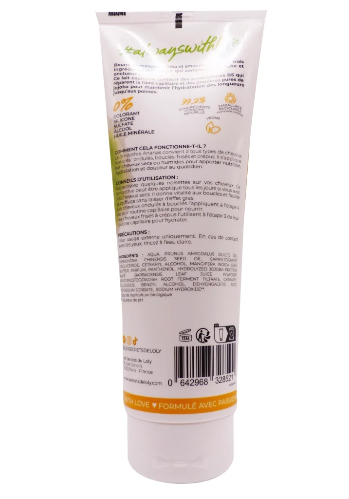 LES SECRETS DE LOLY SMOOTHIE ANANAS LAIT CAPILLAIRE 250ML 3 dos smoothie ananas lait capilaire 250 ml les secrets de loly