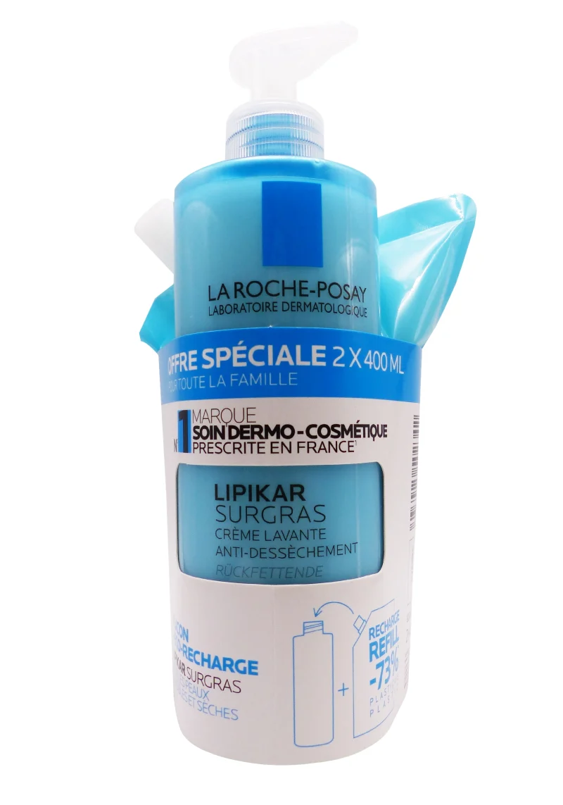 LA ROCHE-POSAY LIPIKAR SURGRAS CREME LAVANTE 400 ML+ RECHARGE 400ML 1 duo lipikar surgras creme lavante et recharge