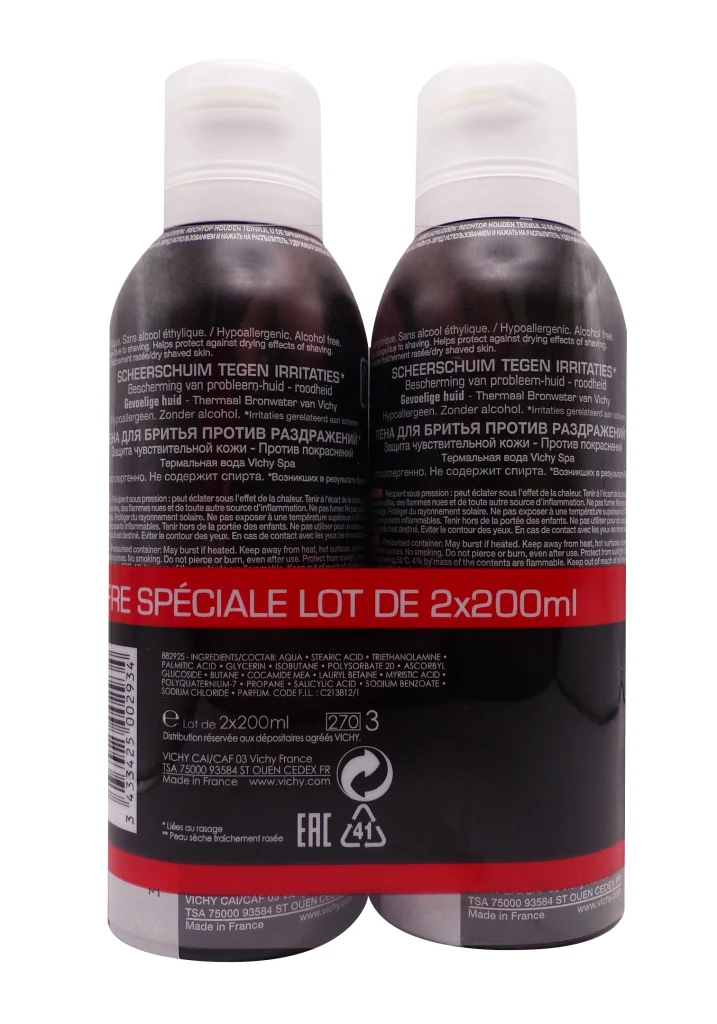 VICHY MOUSSE DE RASAGE ANTI-IRRITATIONS 2X200ML 3 dos 2x200ml mousses vichy