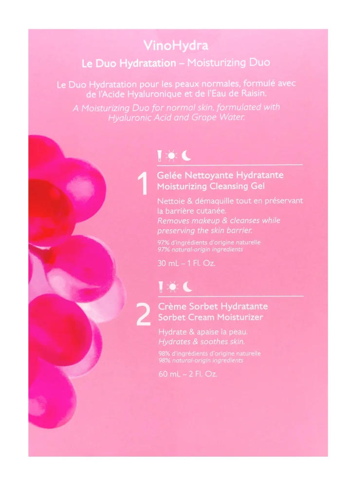 CAUDALIE COFFRET NOËL 2025 VINOHYDRA CREME SORBET 60ML ET GELEE NETTOYANTE 30 ML 3 dos coffret duo hydratation