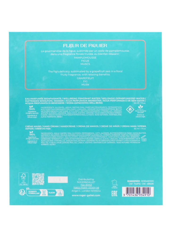 ROGER & GALLET COFFRET FLEUR DE FIGUIER EAU PARFUMEE 30 ML ET CREME MAINS 30 ML 3 dos coffret fleur de figuier roger et gallet 1