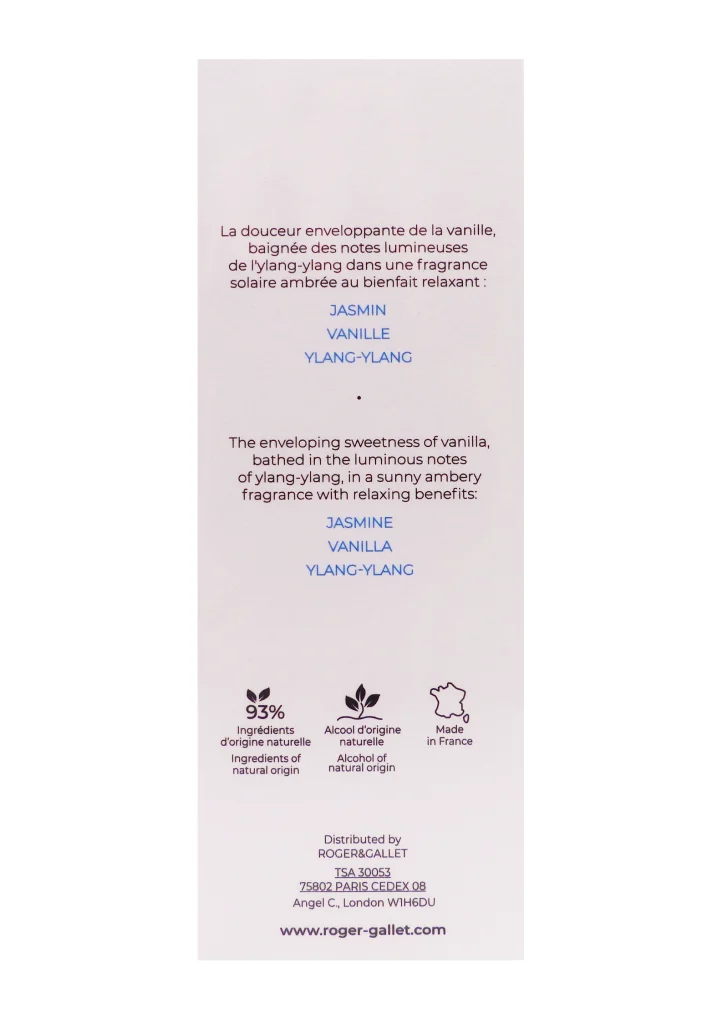 ROGER & GALLET EAU PARFUMEE VANILLE SOLEIL VAPORISATEUR 100ML 3 dos eau parfumee vanille roger gallet