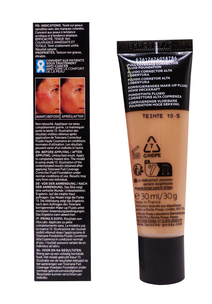 LA ROCHE-POSAY TOLERIANE CORRECTEUR TEINTE 10.5, 30ML 3 dos fond de teint 10.5 la roche posay
