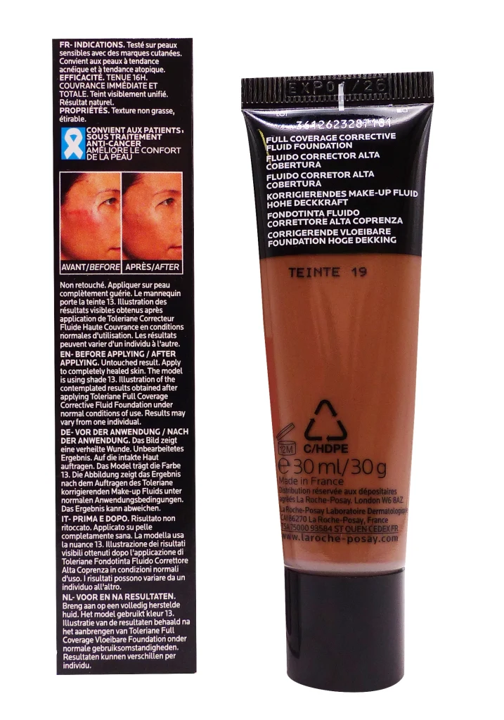 LA ROCHE-POSAY TOLERIANE FLUIDE CORRECTEUR TEINTE 19, 30 ML 3 dos fond de teint teinte 19 la roche posay