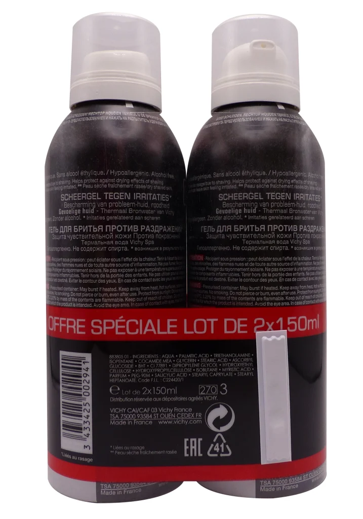 dos lot de 2 gel sans alcool vichy