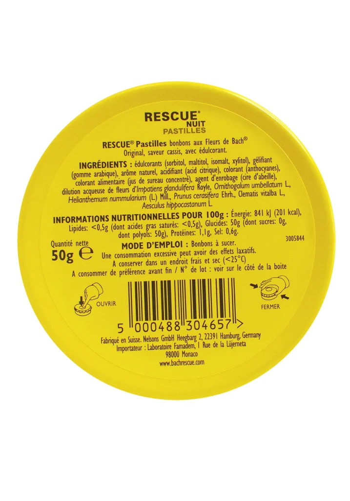 RESCUE NUIT PASTILLES CASSIS 50G 3 dos pastilles rescue nuit