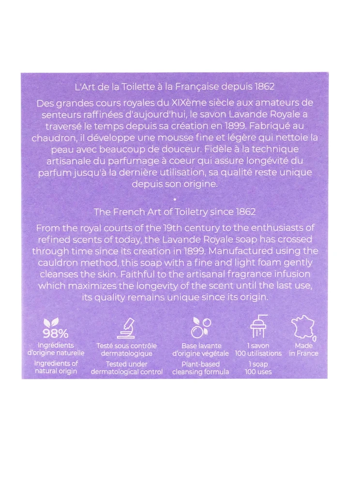 ROGER & GALLET SAVON PARFUME LAVANDE ROYALE 100G 3 dos savon lavande roger et gallet