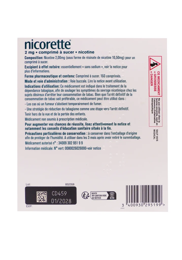 NICORETTE 2MG MENTHE INTENSE SANS SUCRE 160 COMPRIMES 3 nicorette 2 mg comprimes menthe fraiche dos