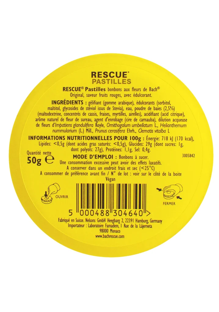 RESCUE PASTILLES FRUITS ROUGES 50G 3 rescue pastilles dos