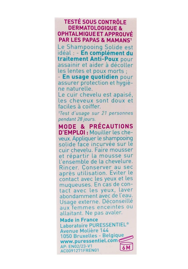 PURESSENTIEL SHPAMPOOING SOLIDE QUOTIDIEN POUXDOUX BIO 60G 3 cote puressentiel savon solide