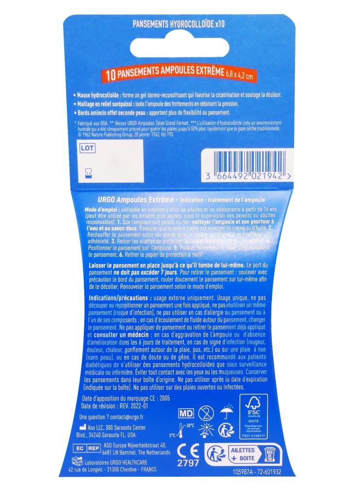 URGO AMPOULES EXTREME 10 PANSEMENTS 3 dos 10 pansements urgos ampoules extreme