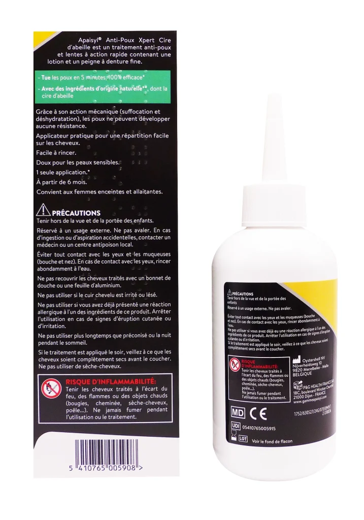 APAISYL ANTI-POUX CIRE ABEILLE 200M 3 dos apaisyl