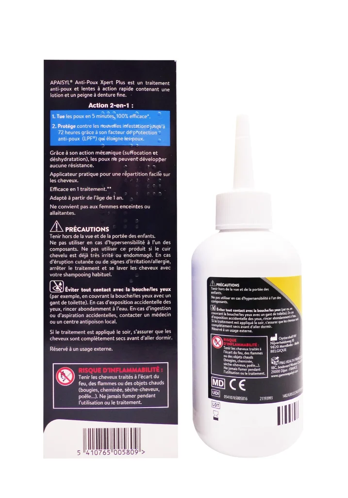 APAISYL ANTI-POUX XPERT PLUS 200ML PEIGNE INCLUS 3 dos apaisyl xpert plus