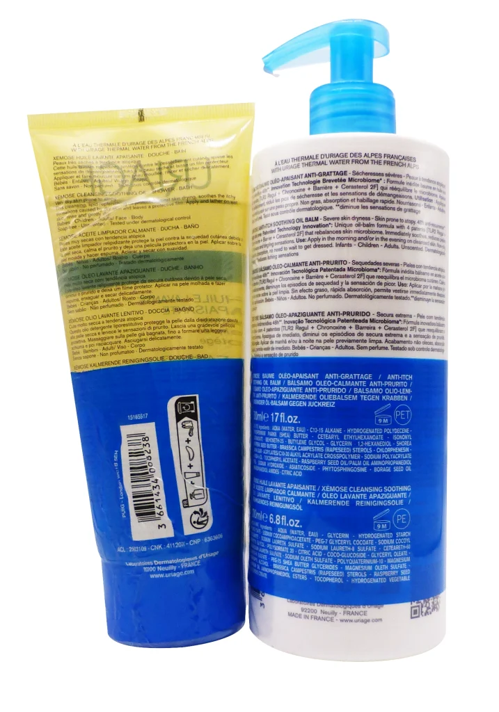 URIAGE DUO XEMOSE BAUME OLEO-APAISANT 500ML & XEMOSE HUILE LAVANTE 200 ML 3 dos lot baume et huile uriage