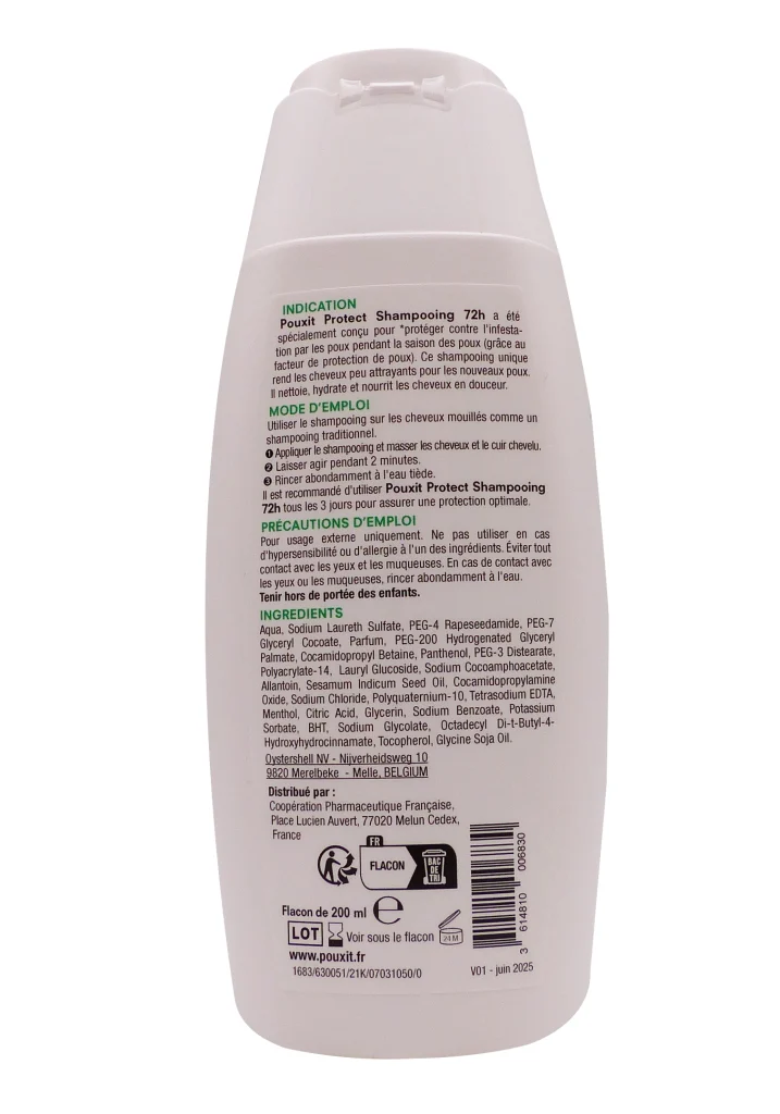 POUXIT SHAMPOING PROTECTEUR 72H 200ML 3 dos pouxit shampooing protect 72h