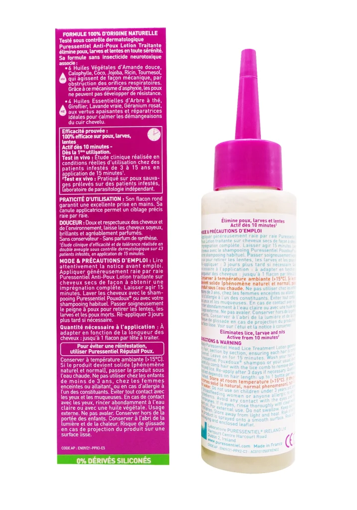 PURESSENTIEL LOTION TRAITANTE ANTI-POUX 100ML 3 dos puressentiel anti poux lotion