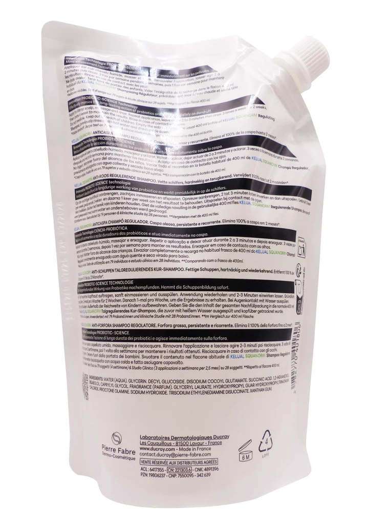 DUCRAY KELUAL SQUANORM SHAMPOOING ANTI-PELLICULAIRE REGULATEUR RECHARGE 400ML 3 dos recharge kelual ducray