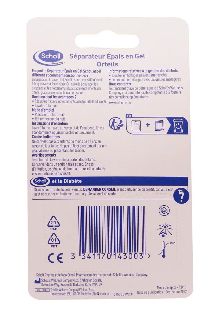 SCHOLL 1 SEPARTEUR EPAIS EN GEL ORTEILS 3 dos separateur epais en gel
