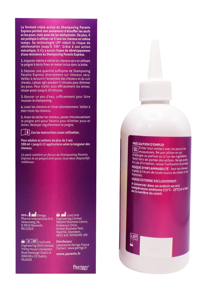 PARANIX SHPAMPOOING EXPRESS 5 MINUTES ANTI-POUX 300ML PEIGNE INCLUS 3 dos shampooing paranix