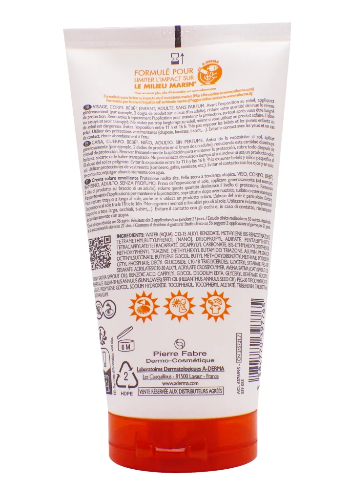 A-DERMA EXOMEGA CONTROL SPF50+150ML 3 dos solaire aderma