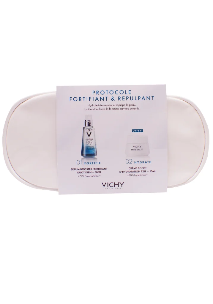 VICHY COFFRET NOËL MINERAL 89 BOOSTER 3 dos trousse blanche vichy