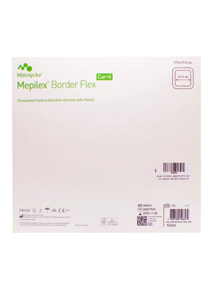 MEPILEX BORDER FLEX CARRE 17,5X17,5CM 10 PANSEMENTS 3 mepilex border flex carre 175 dos