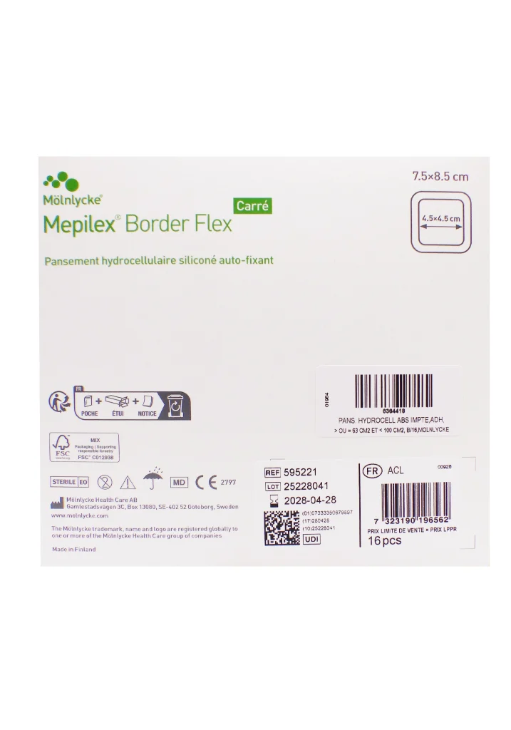 MEPILEX BORDER FLEX CARRE 7,5 X 8,5-16 PANSEMENTS 3 mepilex border flex carre dos