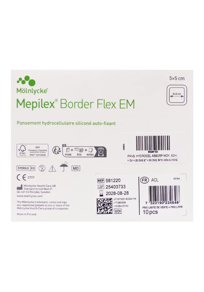 MEPILEX BORDER FLEX EM 5X5 CM 10 PANSEMENTS 3 mepilex border flex em dos