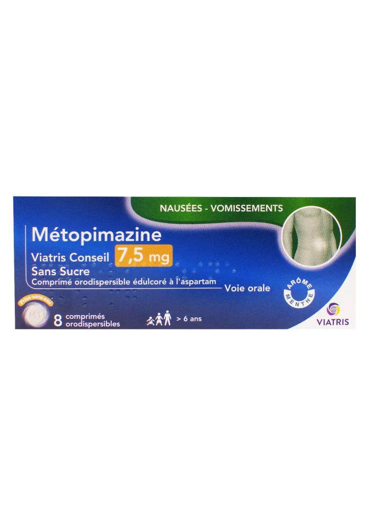 METOPIMAZINE VIATRIS 7,5MG SANS SUCRE 8 COMPRIMES ORODISPERSIBLES ARÔME MENTHE 2 metopimazine 75 mg